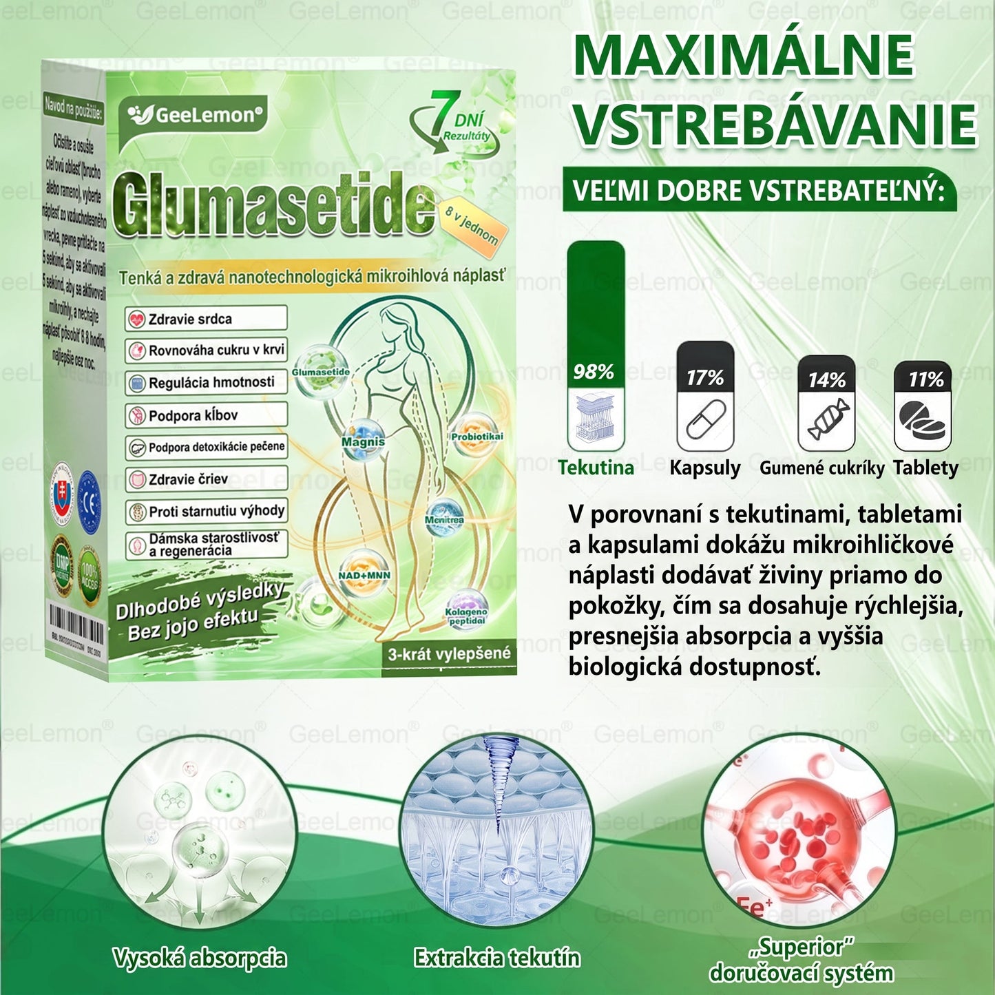 Oficiálne certifikované 🔥 Tisíce spokojných používateľov na Slovensku💗🥰𝐆𝐞𝑒𝐿𝑒𝐦𝐨𝐧® 𝐆𝐥𝐮𝐦𝐚𝐬𝐞𝐭𝐢𝐝𝐞  8 IN 1" TENKY A ZDRAVY MIKROIHLICKOVY PLASTER ((Iba raz denne, viditeľné zmeny do 7 dní))  ✅