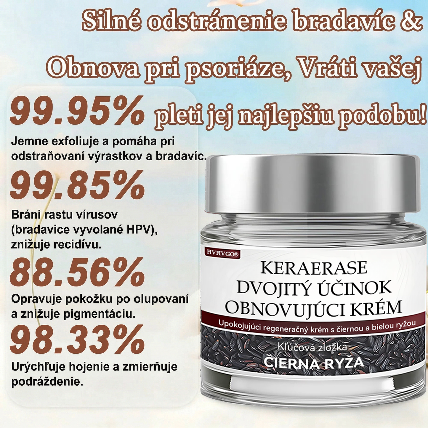 FIVFIVGO® Upokojujúci regeneračný krém s čiernou a bielou ryžou👨‍⚕️ Schválené ŠÚKL(Odstraňovanie bradavíc a kožných výrastkov, senilnej purpury, čerešňových angiómov, rakoviny kože a seboroickej keratózy).)⏰