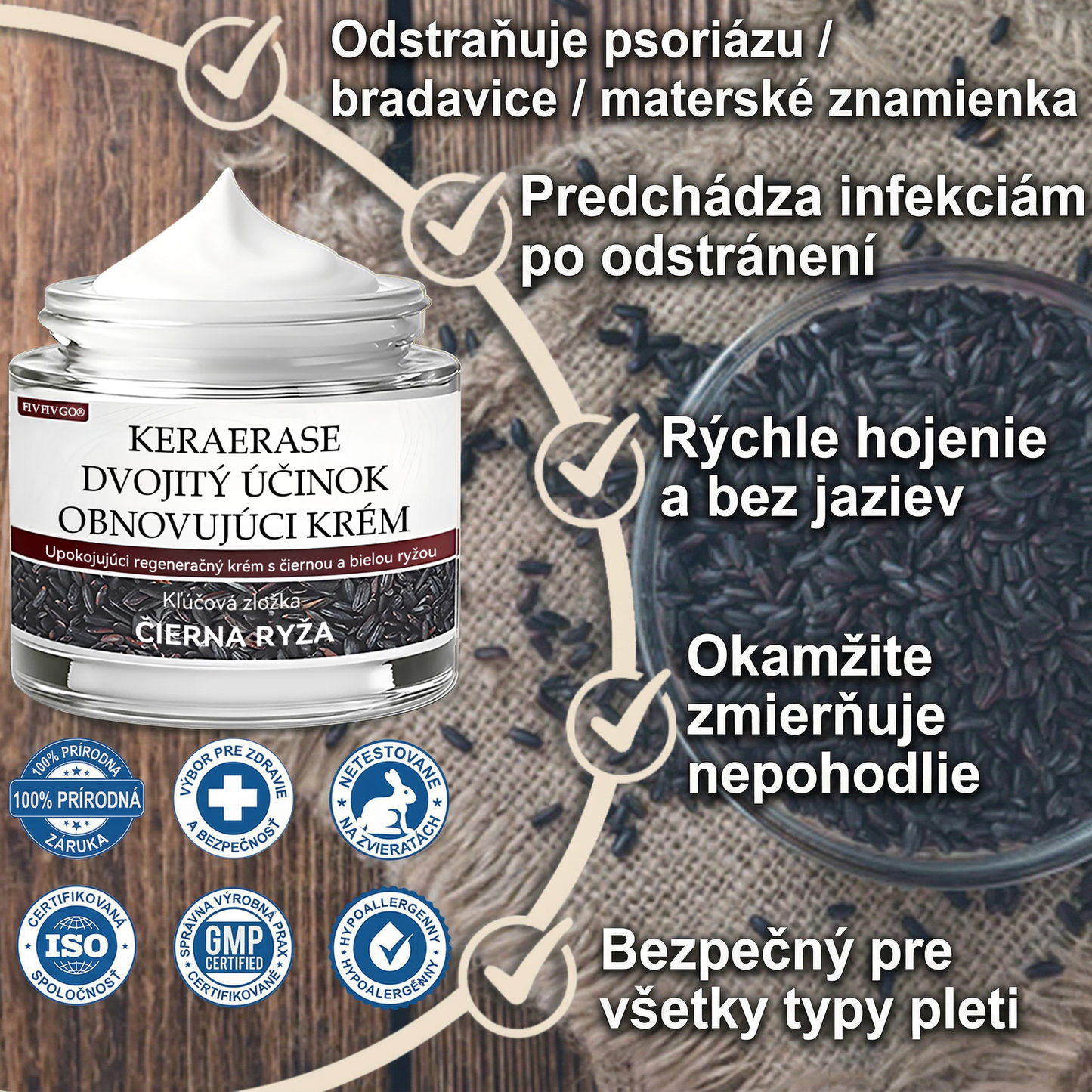 FIVFIVGO® Upokojujúci regeneračný krém s čiernou a bielou ryžou👨‍⚕️ Schválené ŠÚKL(Odstraňovanie bradavíc a kožných výrastkov, senilnej purpury, čerešňových angiómov, rakoviny kože a seboroickej keratózy).)⏰