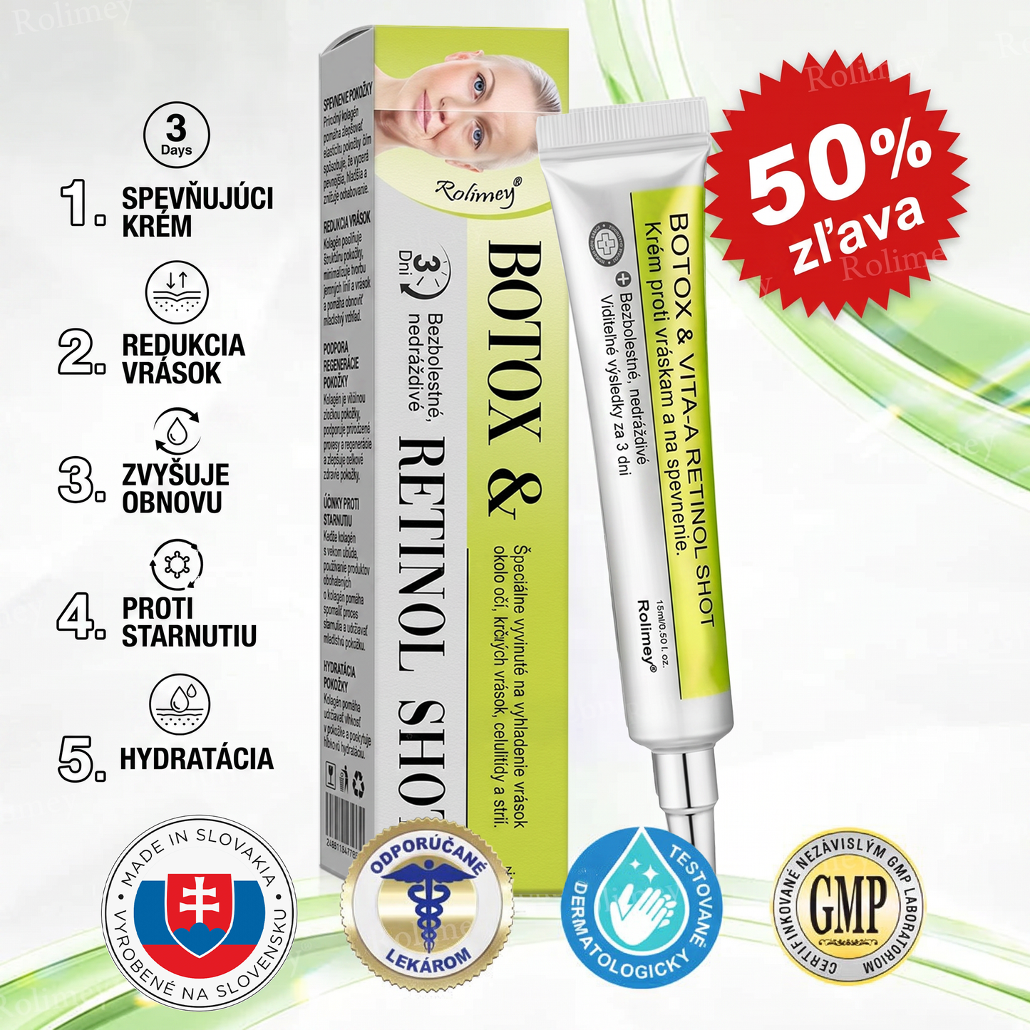 🌸Rolimey®  Botox & Vita-A Retinol Retinol Shot Krém proti vraskam a na spevnenie pleti ⏰Posledný deň! 70% zľava💡